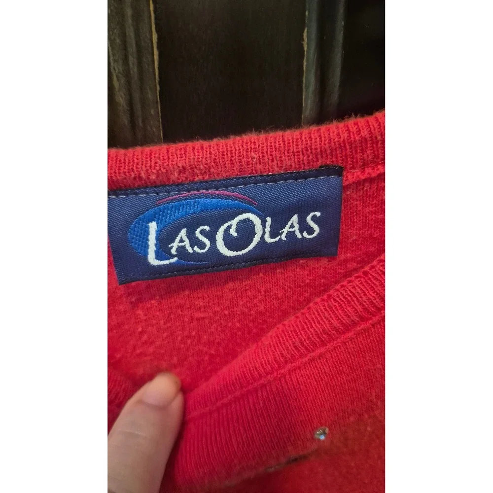 Vintage Las Olas Red Cotton Twinset Ladybug Embroidered Cardigan Shell XL USA
